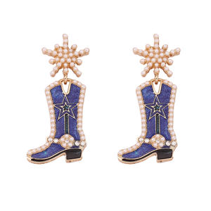 Pendientes Colgantes de Bota Vaquera Occidental con Estrella, Esmaltados y con Perlas Incrustadas, para <span class=keywords><strong>Mujer</strong></span>, Estilo Country y Festivales - Product Image 6