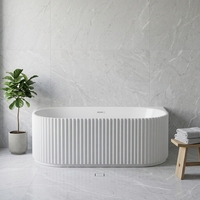 Baignoire Spa Acrylique Autoportante d'Angle Gauche et Droite pour Salle de Bain, à Effet Cannelé Texturé, à Poser Contre le Mur