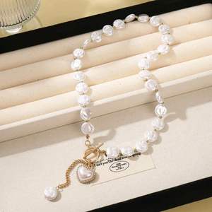 European American Single-Layer Baroque Imitation Pearl Gold Plated Women's Love Pendant <b>Cross</b>-Border Buddhism Necklace Suit - Product Image 3