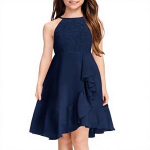 Robe de demoiselle d'honneur <span class=keywords><strong>junior</strong></span> MITILLY pour filles, en dentelle, à volants, en mousseline, dos nu, coupe trapèze, asymétrique, fluide, sans manches, pour mariage et fête - Product Image 1