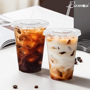 Gobelets en papier jetables pour boissons froides 8 oz, simple paroi, qualité alimentaire, blancs, avec couvercle et paille - Product Image 1