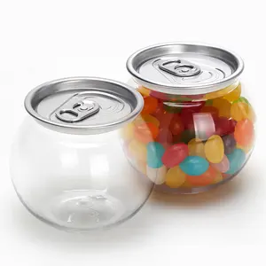 Lata de refresco de plástico con forma de bola de grado alimenticio con logotipo personalizado 210ML transparente Pet Pop Top lata de bebida con tapa de fácil apertura