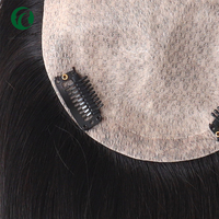 TP34 Topper de Cabello Humano Natural Liso 100% Chino para Mujer, 5.5x6 Pulgadas, Base de Seda, Red de Diamantes, Topper para Mujer con Clips