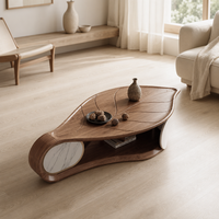 Table basse en bois au design nordique créatif en forme de feuille avec étagère ouverte pour salon moderne et appartement