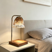 Lampe chauffe-bougie électrique AC simple et dimmable avec minuterie, base en marbre et bois, abat-jour en verre, diffuseur de cire sans flamme pour la maison, la chambre et le bureau