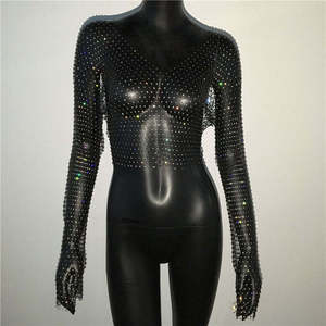 New <strong>Fishnet</strong> Long-Sleeved <strong>Top</strong> Mesh Rhinestone Hot Girl T-shirt Sweet and Spicy Style <strong>Fishnet</strong> <strong>Top</strong> - Product Image 5