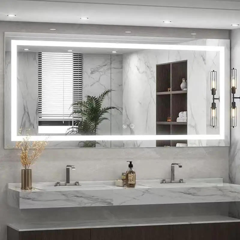 Miroir de corps de 50 pouces de long, lumière led intelligente, maquillage, miroir de salle de bain éclairé par la buée