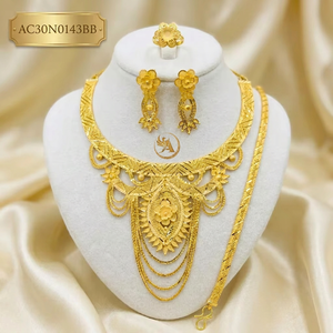 All-Type Women's Necklace Earrings Set 24K Gold Plated New Design Classic Style Fashionable Flower Pattern Box <b>Chain</b> 16inches - Product Image 1