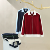 Veste en mélange de coton à col montant et blocs de couleur avec double fermeture éclair sur le devant