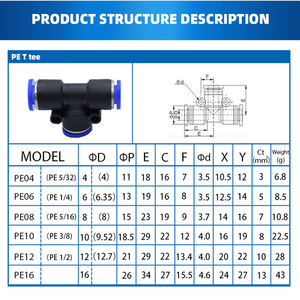 Khí nén TEE cách t sắc nét một cảm ứng phù hợp nhanh chóng kết nối PE loạt khí nén phụ kiện Air hose kết nối màu xanh cung cấp - Product Image 6