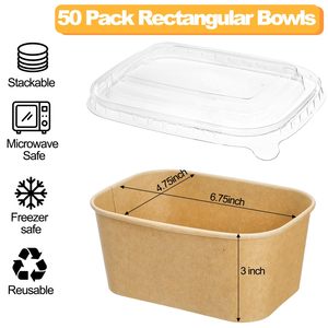 Tazón de Papel Kraft Desechable para Ensaladas y Almuerzos, Ecológico, Reciclable, Biodegradable, de Grado Alimenticio, para Llevar, con Tapa, Venta al Por Mayor - Product Image 2