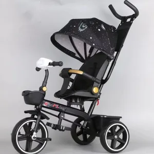 Heißer Verkauf 4 in 1 Fahrt mit dem Auto Baby Dreirad Kinder Trike für 1 bis 6 Jahre CE-Zulassung mit Baldachin Luxus Dreirad