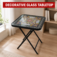 Mesa Plegable Decorativa con Patrón de Mandala, Mesa Auxiliar Cuadrada para Ahorrar Espacio, con Marco Metálico en X, para Sala de Estar, Uso en Interiores