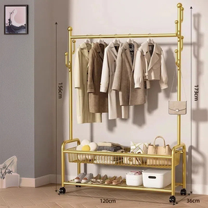 Perchero de pie metálico <span class=keywords><strong>simple</strong></span>, móvil, para dormitorio, con estante para sombreros, para almacenamiento de ropa, doble o individual, para exhibición de ropa, zapatos y baño - Product Image 1