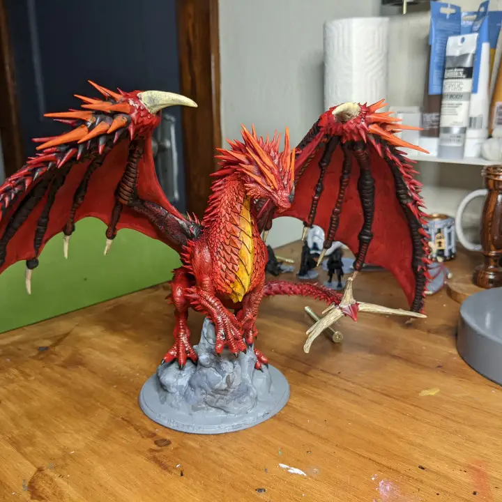 Custom Dungeons & Dragons Red Flying Dragon Miniature Model Statue