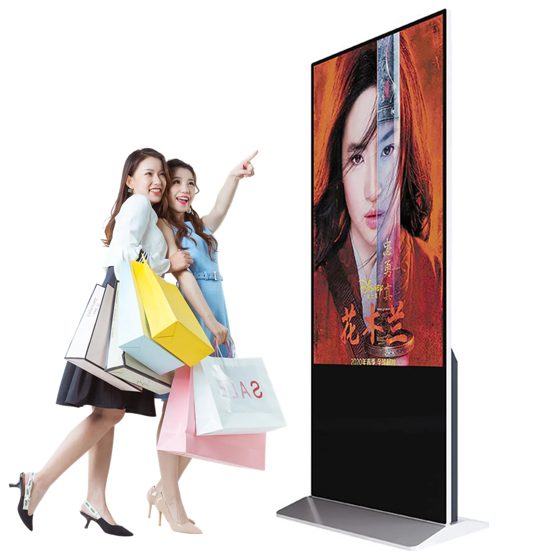 Win hoặc Android Wifi LCD Máy nghe nhạc quảng cáo 65 inch pcap Màn hình hiển thị cảm ứng tầng đứng kỹ thuật số biển Totem kiosk