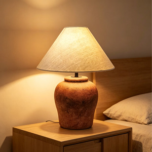 Lámpara <span class=keywords><strong>de</strong></span> Mesa Rústica <span class=keywords><strong>de</strong></span> Cerámica con Pantalla <span class=keywords><strong>de</strong></span> Lino para Dormitorio, Sala <span class=keywords><strong>de</strong></span> Estar, Decoración <span class=keywords><strong>de</strong></span> Mesita <span class=keywords><strong>de</strong></span> Noche, Lámpara <span class=keywords><strong>de</strong></span> Cerámica Hecha a Mano con Pantalla <span class=keywords><strong>de</strong></span> Tela en Forma <span class=keywords><strong>de</strong></span> Cono - Product Image 2