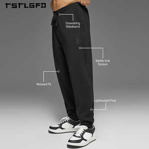 Pantalones deportivos personalizados para hombre, ecológicos, de punto texturizado, con cintura elástica y puños, pantalones casuales para hombre - Product Image 2