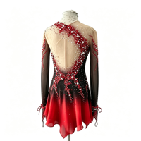 Robe de patinage artistique à dégradé noir et rouge, manches longues, dos profond en maille, strass, costume de compétition personnalisé pour enfants, adolescents et adultes
