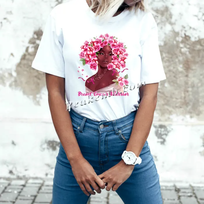 Camiseta de algodón con cuello redondo para mujer, ropa con diseño de concientización sobre el pecho, rosa, a la moda, con estampado de octa-vientos personalizados