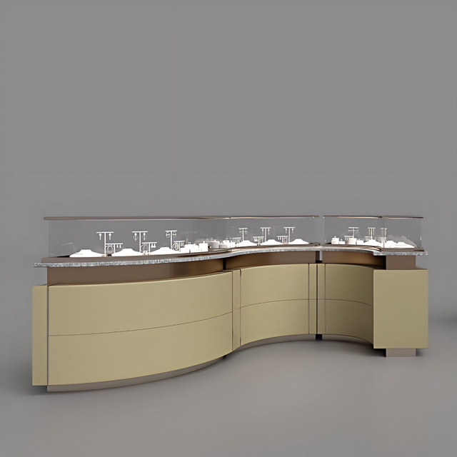 Luxury Modern Gold Jewelry Store Display Vitrine with LED Lighting and Tempered Glass Showcase for Retail Sale