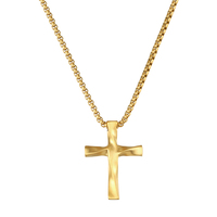 Collier pendentif croix torsadée brossée en acier inoxydable 316 plaqué or, réglable, pour femmes et hommes, avec chaîne maille gourmette