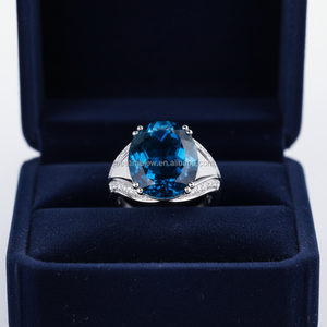 แหวนเครื่องประดับ925สีฟ้าบุษราคัมสเตอร์ลิงเงินแฟชั่นผู้หญิงพลอยสีขาวพลอยธรรมชาติคาลาชเงินรูปไข่ - Product Image 2