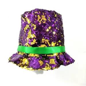 하이윈 파티 도매 뉴 올리언스 카니발 축제 파티 장식 마디 그라 뒤집을 수 있는 스팽글 탑 모자