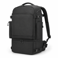 Grand sac à dos pour appareil photo noir, sac de photographie DSLR avec compartiment inférieur pour équipement, poche latérale à cordon de serrage, ceinture de taille