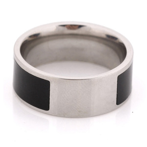 Stainless Steel 8Mm Black Inlay <b>Ring</b> Geometric Shape For Women Gift Jewelry - Product Image 5
