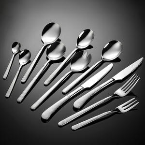 Couteau à steak, fourchette et cuillère à soupe ronde en acier inoxydable 304 à motif martelé, pour la maison, l'hôtel, la vente transfrontalière, fourchette à <span class=keywords><strong>salade</strong></span>, cuillère à légumes - Product Image 1