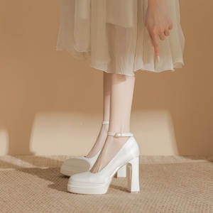 Zapatos de Tacón Alto con Punta Cuadrada y una Sola Tira, Estilo Mary Jane, Tendencia de Moda Primavera <span class=keywords><strong>Verano</strong></span> Otoño, Tacones de Satén, Cierre Deslizante, Plataforma de Goma - Product Image 1