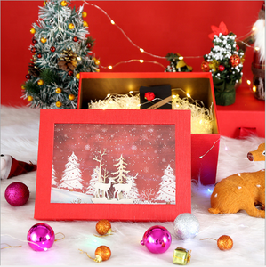 Grosir untuk TikTok dekorasi Natal indah persegi kayu ukiran kotak hadiah kardus untuk kemasan kosmetik rusa dan pohon - Product Image 3