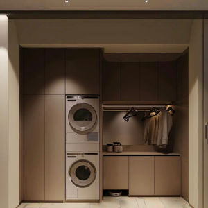 洗濯室収納家具用の吊り下げ棒付きカスタム一体型壁掛け積み重ね式ランドリーキャビネット - Product Image 1