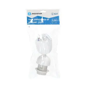 Portalámparas de plástico E27, cable 2 x 0,75 mm, longitud 0,5 m, color blanco, ideal para iluminación en interiores y - Product Image 2