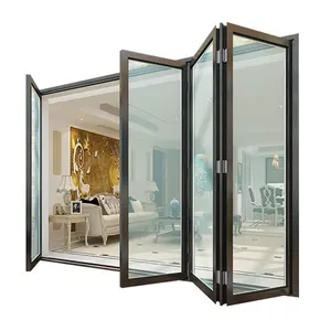 Puerta plegable de vidrio templado transparente, puertas plegables de jardín, puerta delantera de aluminio resistente a los hurones