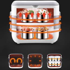 Chauffe-plat portable 200W pour bureau à domicile, boîte à lunch électrique auto-chauffante à 2 niveaux avec 4 récipients en acier inoxydable - Product Image 3