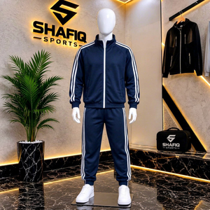 Shafiq Unisex Navy Blue Tracksuit Set Full Sleeve Zipper Sporty Casual Athletic Wear Solid Color Breathable Polyester Winter - Product Image 1