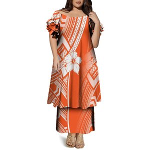 Abito Personalizzato a Due Strati con Maniche Corte a Volant, Vestito Tonga Puletasi, Abito Casual <span class=keywords><strong>Elei</strong></span> Tribal Senza Spalle, Due Pezzi - Product Image 3