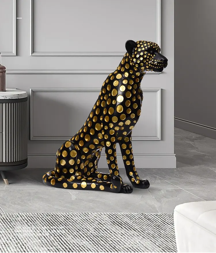 Criativo casa resina leopardo estátua animal escultura luxo sala de estar decoração piso acessórios escritório presente pantera manchada