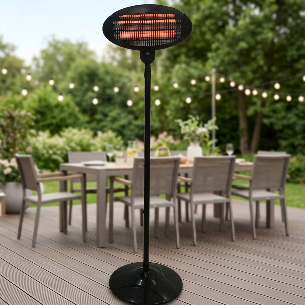 1500W 220V Modern Black Standing Infrared Heater Adjustable Vertical Outdoor Patio Heater for Party