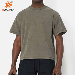 HUACHEN 2025 Venta al por Mayor de Fábrica, Camiseta Personalizada de Algodón de Punto con Cuello Grueso, Corte Holgado, Lisa, Blanca/Negra para Hombre - Product Image 4