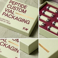 Boîte rigide personnalisée avec couvercle et base verts pour 6 flacons de peptides, impression offset sur éponge