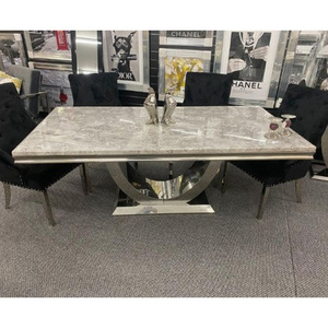 ชุดโต๊ะรับประทานอาหารแบบทันสมัยพร้อมเก้าอี้6ตัวโต๊ะรับประทานอาหารหินอ่อนสีเทาเทาและเก้าอี้หลังจับสิงโต - Product Image 5