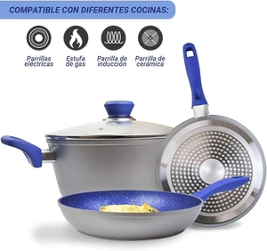 Vente chaude revêtement bleu juego de ollas y sartenes antiadherentes batterie de cuisine poêle à frire - Product Image 2