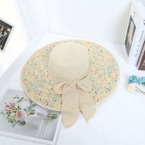 Sombrero de Paja para Mujer al por Mayor, Colorido, de Ala Ancha, Natural, con Copa Plana, Tejido, con Visera Bordada en 3D, para Playa, Viajes y Pesca - Product Image 6