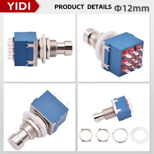 Interrupteur à pédale à bouton-poussoir 3PDT en métal à 9 broches <span class=keywords><strong>de</strong></span> 12 mm, surface bleue, à souder, <span class=keywords><strong>pour</strong></span> effets <span class=keywords><strong>de</strong></span> guitare, avec LED, à verrouillage ON-ON - Product Image 2