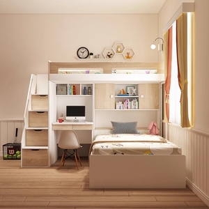Kids Bedroom Double <strong>Bed</strong> Furniture Twin Over Full/Queen Split Bunk <strong>Bed</strong> <strong>with</strong> <strong>Desk</strong> <strong>and</strong> Stairs - Product Image 1