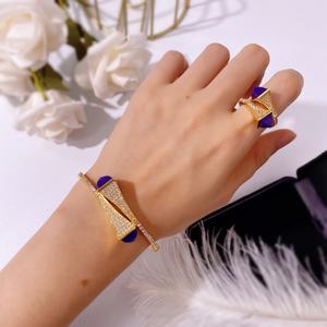 Hibride Chic Afrikaanse Zirkonia Geometrische Open Manchet Gouden Bruiloft Armband En Ring Sieraden Set Voor Vrouwen Geschenken N-1928 - Product Image 3