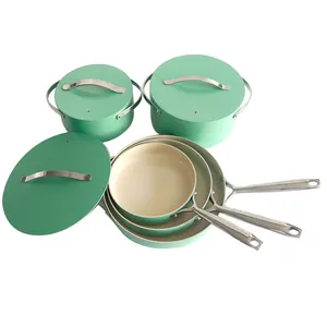 High Quality Non Stick Cookware Ceramic Pressed Aluminum Cookware With Stainless Steel Handle Kitchenware Set